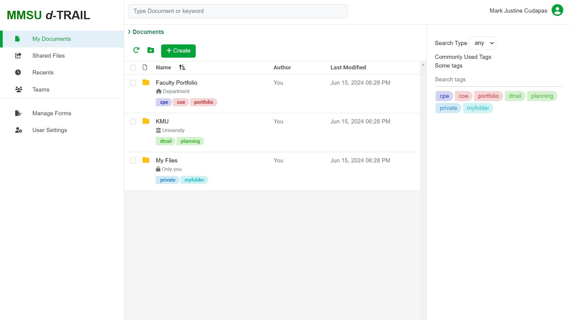 Dtrail document management interface
